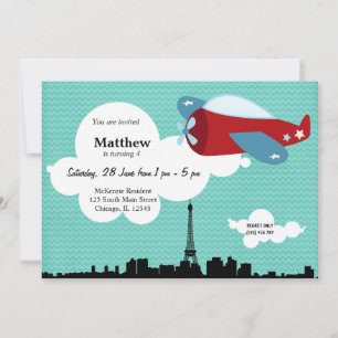 Invitación Tema del cumpleaños del avión de Propellor (azul)