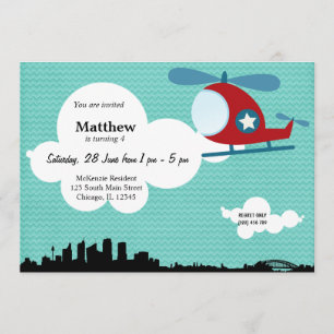 Invitación Tema del cumpleaños del helicóptero (azul)