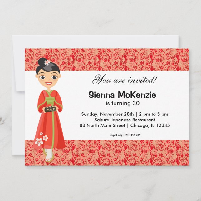 Invitación Tema del cumpleaños japonés (Anverso)