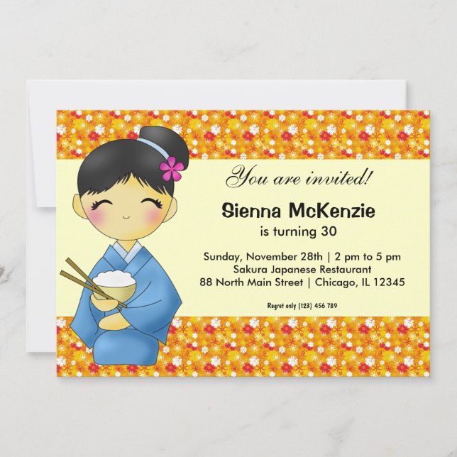 Invitación Tema del cumpleaños japonés (Anverso)