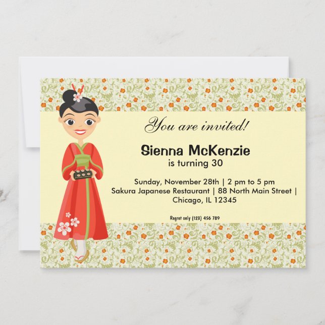 Invitación Tema del cumpleaños japonés (Anverso)
