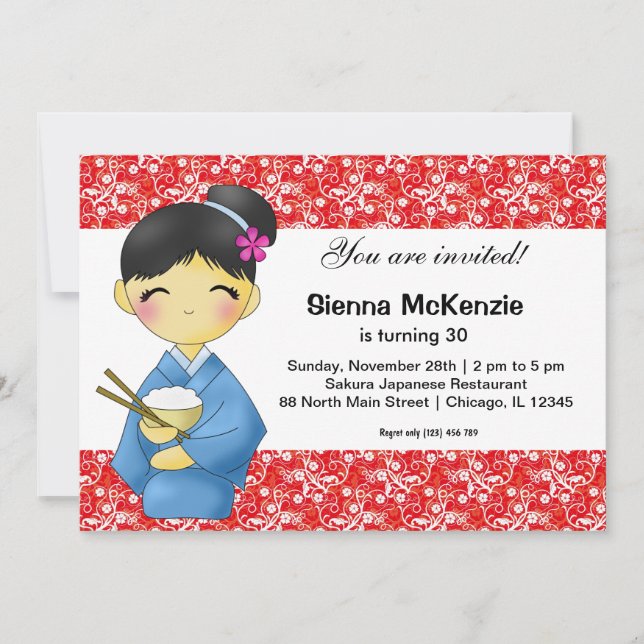 Invitación Tema del cumpleaños japonés (Anverso)