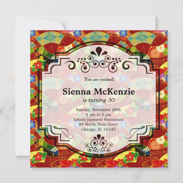 Invitación Tema del cumpleaños japonés (Anverso)