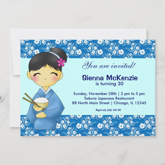 Invitación Tema del cumpleaños japonés (Anverso)