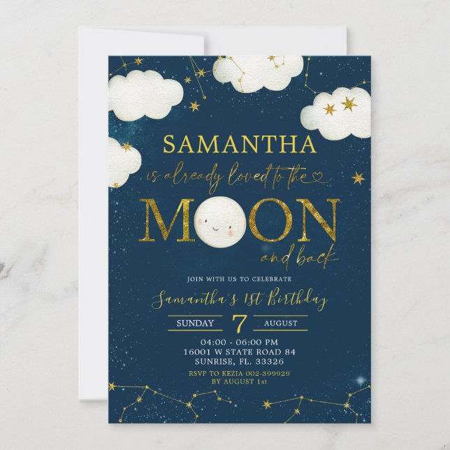 Invitación Tema del cumpleaños nocturno de la luna minimalist (Anverso)