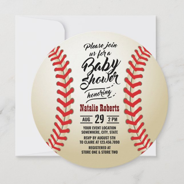 Invitación Tema del deporte de béisbol Typography Baby Shower (Anverso)