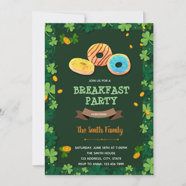 Invitación Tema del desayuno de St Patrick donut (Anverso)