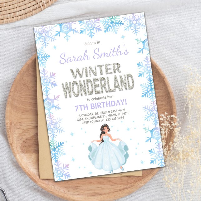 Invitación Tema del Fiesta azul plateado (Snow flake Winter Wonderland Invitation)