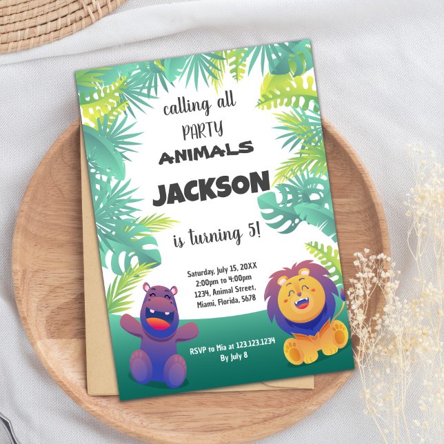 Invitación Tema del Fiesta de animales salvajes de Safari par (Jungle Birthday Invitations)