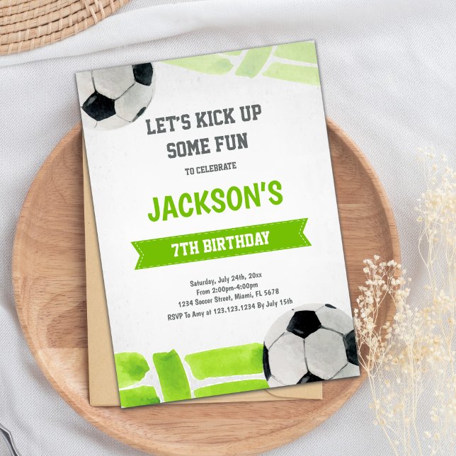 Invitación Tema del Fiesta de fútbol clásico (Green Soccer Birthday Invitations)