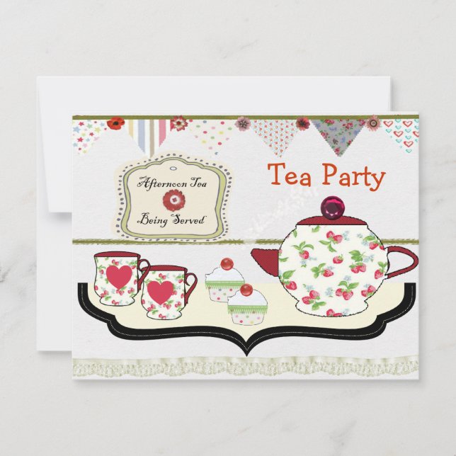Invitación Tema del Fiesta del té divertido Shabby Chic (Anverso)