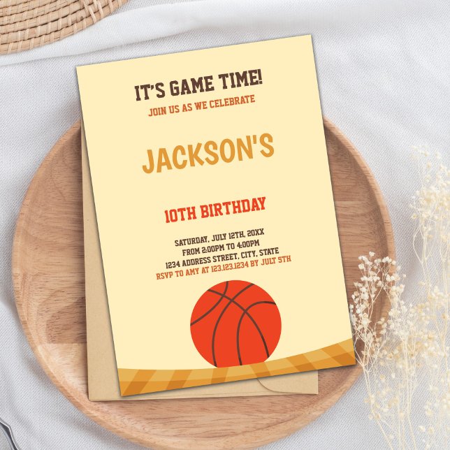 Invitación Tema del Fiesta deportivo (Yellow Brown Basketball Invitations)