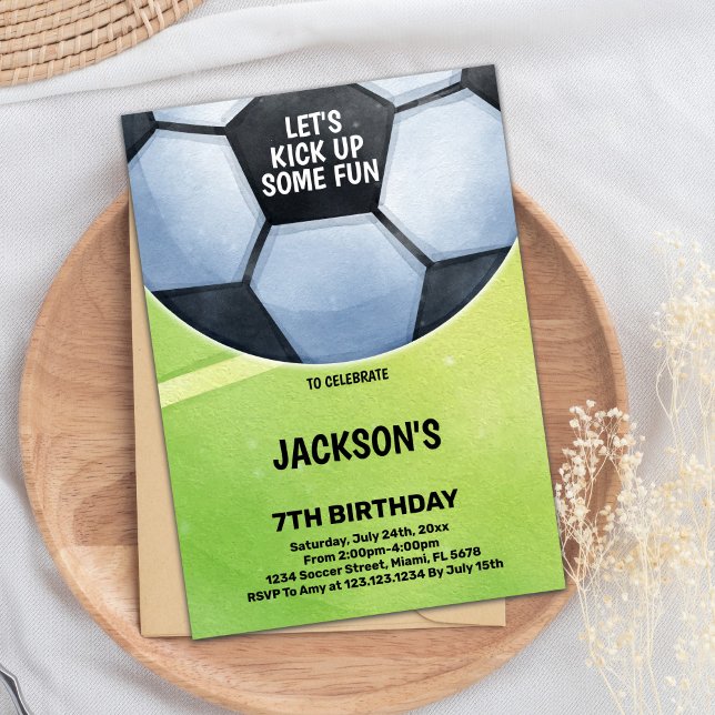 Invitación Tema del Fiesta Deportivo de Campo Verde Negrita (Soccer Birthday Invitations)