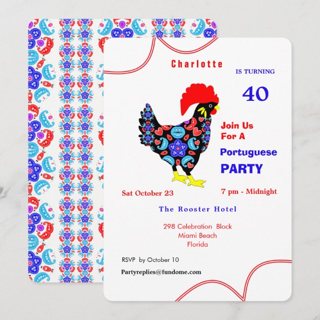 Invitación Tema del Fiesta portugués Barcelos Rooster (Anverso / Reverso)