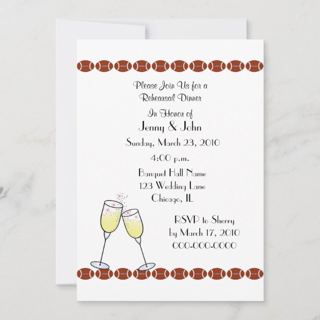 Invitación Tema del fútbol de la cena del ensayo (Anverso)