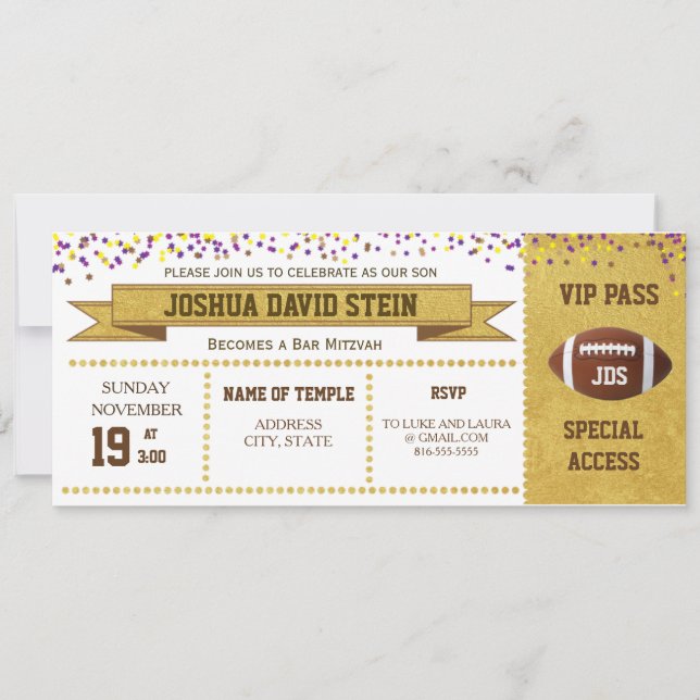 Invitación Tema del fútbol del Ticket Bar Mitzvah (Anverso)