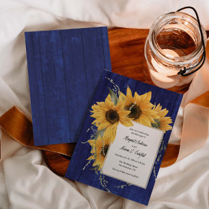 Invitación Tema Del Girasol Rústico Azul, Boda De Campo