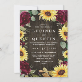 Invitación Tema del girasol y Boda de la rosa roja de Borgoña