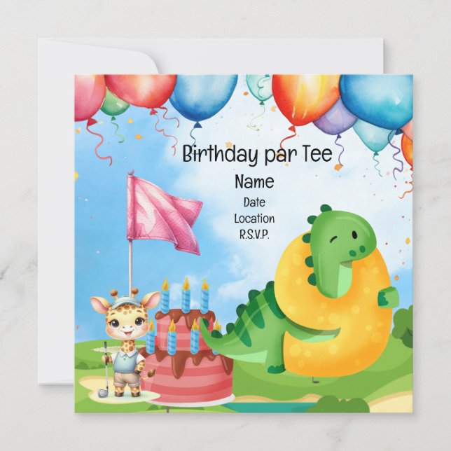 Invitación Tema del golf 9 de cumpleaños para un Fiesta de go (Anverso)