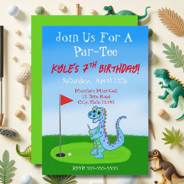 Invitación Tema del golf de los dinosaurios Cute 7 cumpleaños