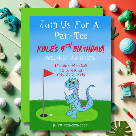 Invitación Tema del golf de los dinosaurios Cute 9 cumpleaños