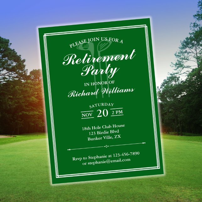 Invitación Tema del golf de retiro clásico Blanco verde (Subido por el creador)