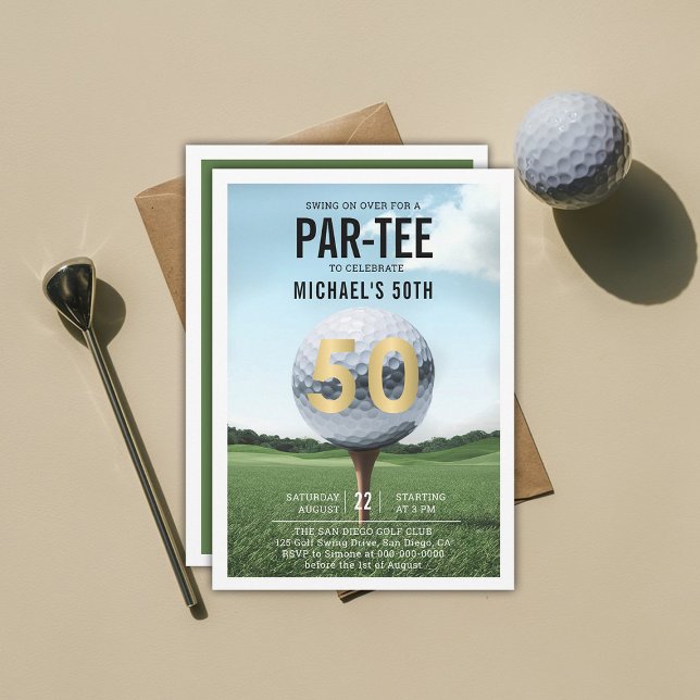 Invitación Tema del golf Elegante Clásico Moderno Hombres 50  (men 50th birthday invitation golf golfer golfing theme elegant modern classy stylish)