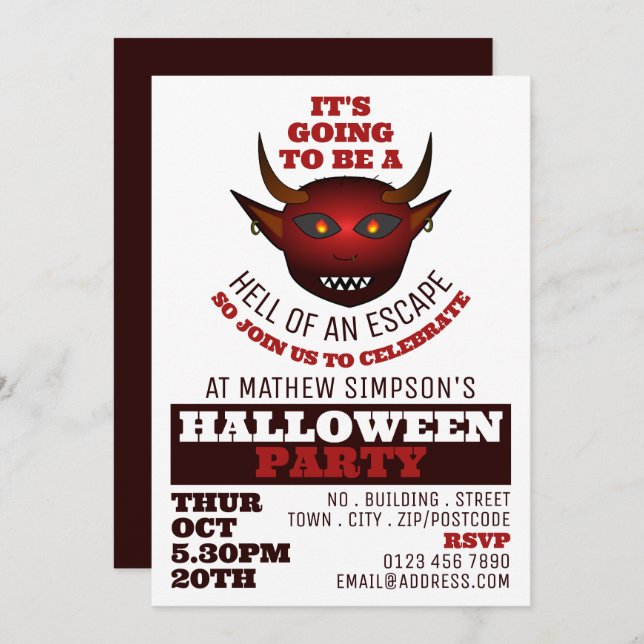 Invitación Tema del infierno del diablo, fiesta de halloween  (Anverso / Reverso)