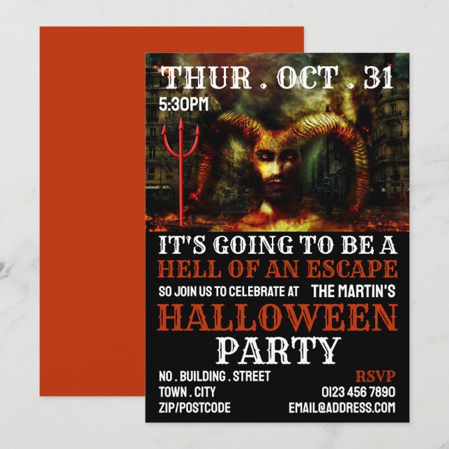 Invitación Tema del infierno del diablo, fiesta de halloween  (Anverso / Reverso)