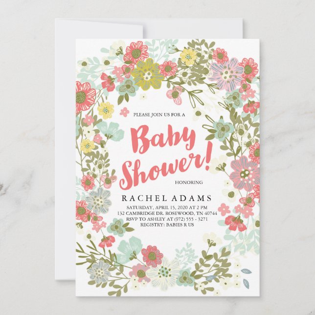 Invitación Tema del jardín floral Baby Shower (Anverso)