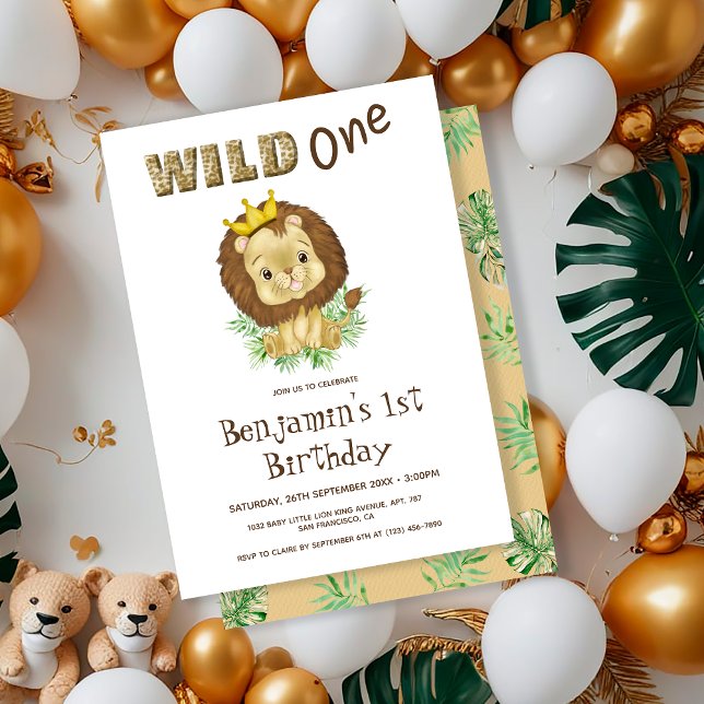 Invitación Tema del león de un bebé salvaje Primera fiesta de (Subido por el creador)