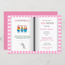 Invitación Tema del libro tres Cerditos Baby Shower rosa