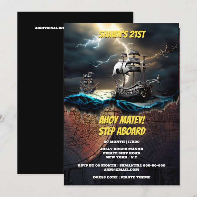 Invitación Tema del mapa del barco fantasma de los piratas de (Anverso / Reverso)