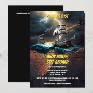 Invitación Tema del mapa del barco fantasma de los piratas de
