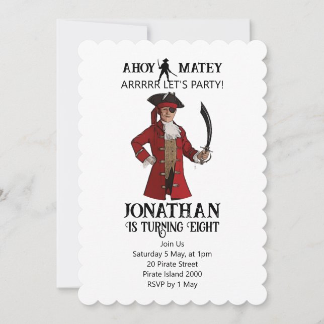 Invitación Tema del niño rojo de cumpleaños del pirata (Anverso)