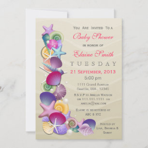 Invitación tema del océano arenoso ducha rosa