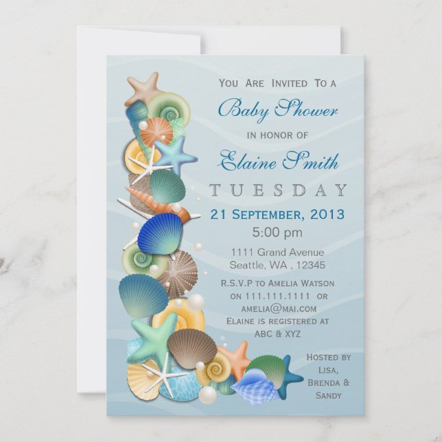 Invitación tema del océano: ducha azul para bebés (Anverso)