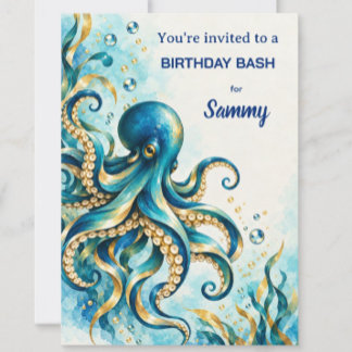 Invitación Tema del Océano | Pulpo | Fiesta de Cumpleaños