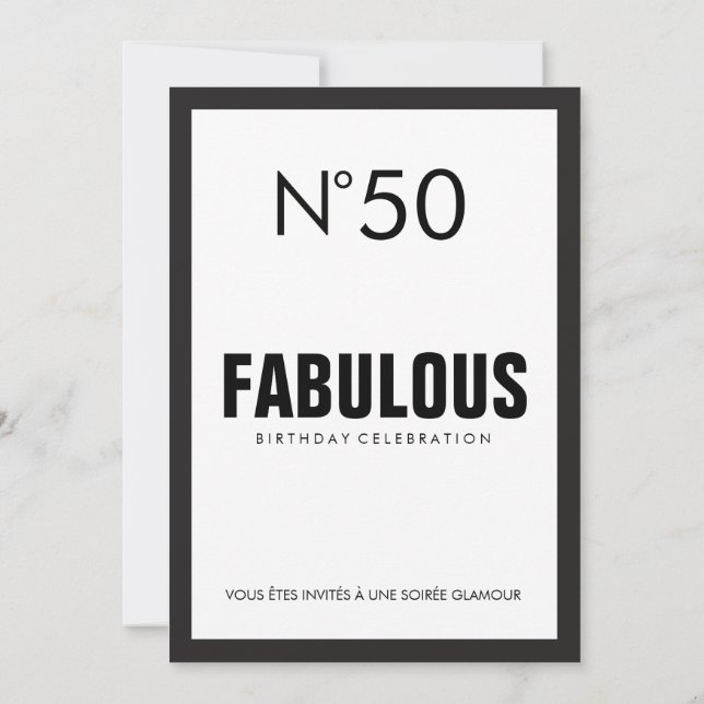 Invitación Tema del PARÍS Blanco y Negro FABULOSO cumpleaños  (Reverso)
