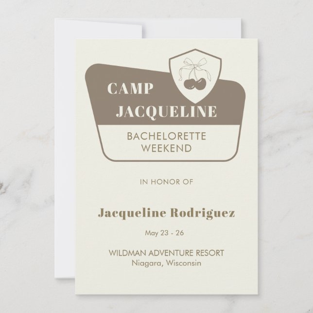 Invitación Tema del Park Camp Bachelorette Fin de Semana Itin (Anverso)