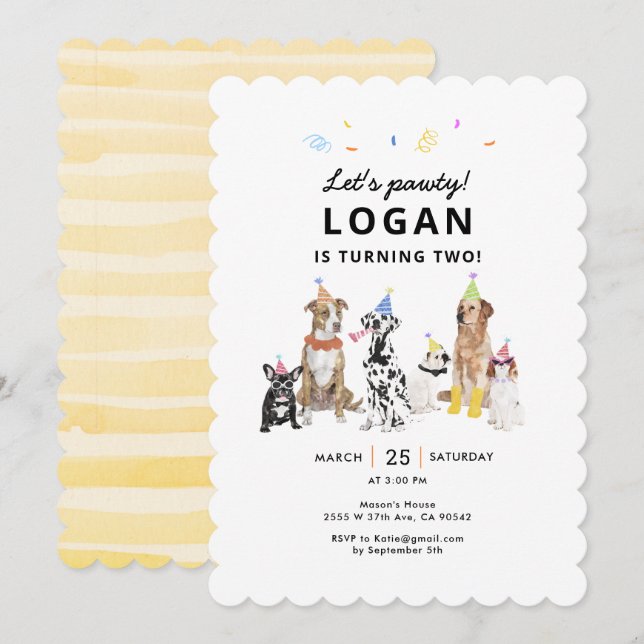 Invitación Tema del perro Vamos fiesta de cumpleaños del perr (Anverso / Reverso)