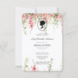 Invitación Tema del pudgerton floral rosa, regencia del té nu