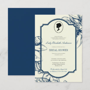 Invitación Tema del puente floral azul, regencia del té nupci