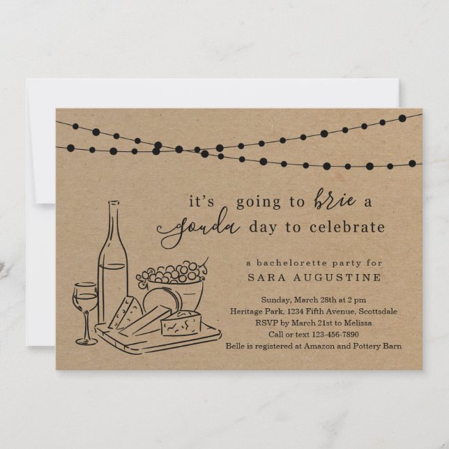 Invitación Tema del queso Bachelorette Party Kraft Fondo (Anverso)