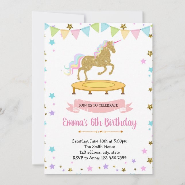 Invitación Tema del salto de unicornio (Anverso)