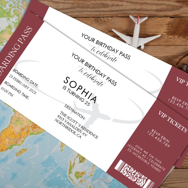 Invitación Tema del viaje de cumpleaños del pase de embarque  (Fake Ticket Boarding Pass Birthday Travel Themed Invitation)