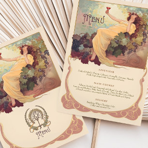 Invitación Tema del vino Art Nouveau Boda Menú de cena Floral