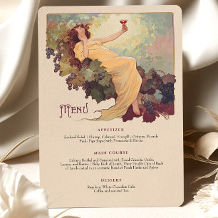 Invitación Tema del vino Art Nouveau Boda Menú de cena Floral