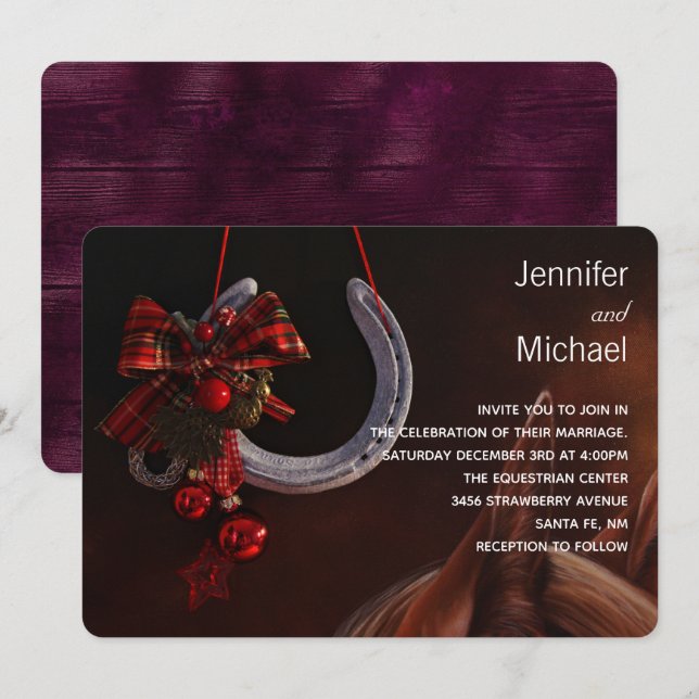 Invitación Tema ecuestre colgando Boda de herradura (Anverso / Reverso)