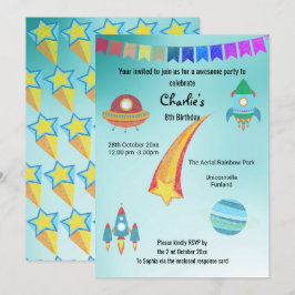 Invitación Tema espacial Aqua Star Cumpleaños